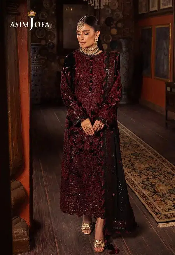 Asim Jofa Makhmal Wedding Velvet 23 Black Raw Silk – view 6 – Poshaq