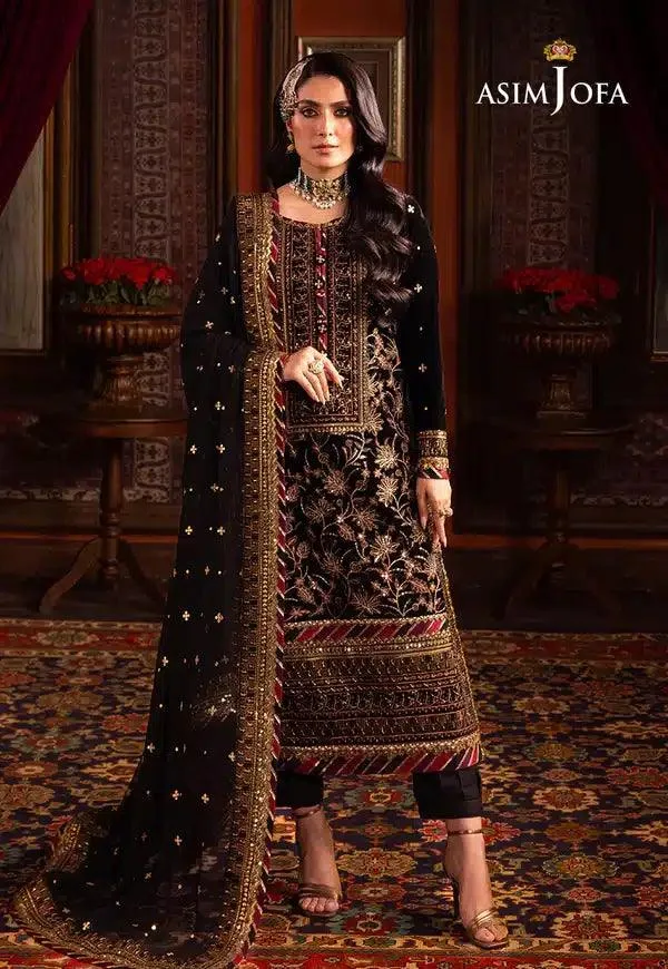 Asim Jofa Makhmal Wedding Velvet 23 Black Raw Silk – view 4 – Poshaq