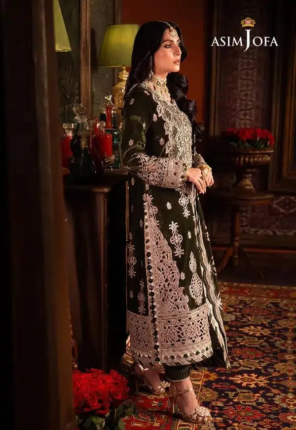 Asim Jofa Makhmal Wedding Velvet 23 Green Raw Silk – view 2 – Poshaq