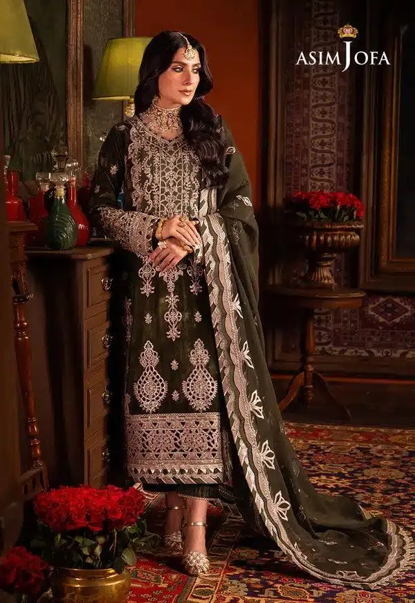 Asim Jofa Makhmal Wedding Velvet 23 Green Raw Silk – view 3 – Poshaq