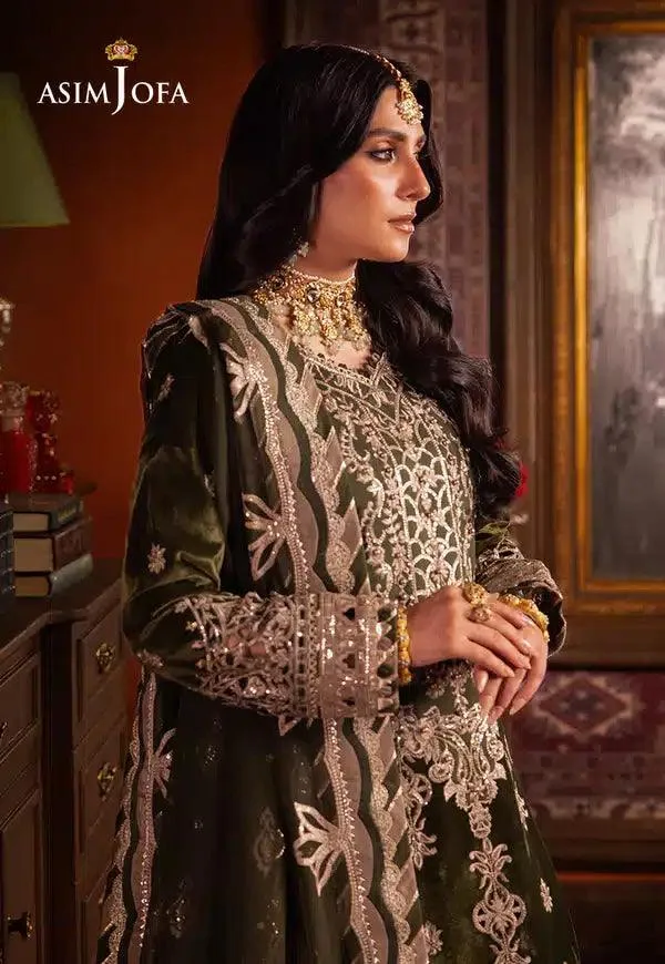 Asim Jofa Makhmal Wedding Velvet 23 Green Raw Silk – view 5 – Poshaq