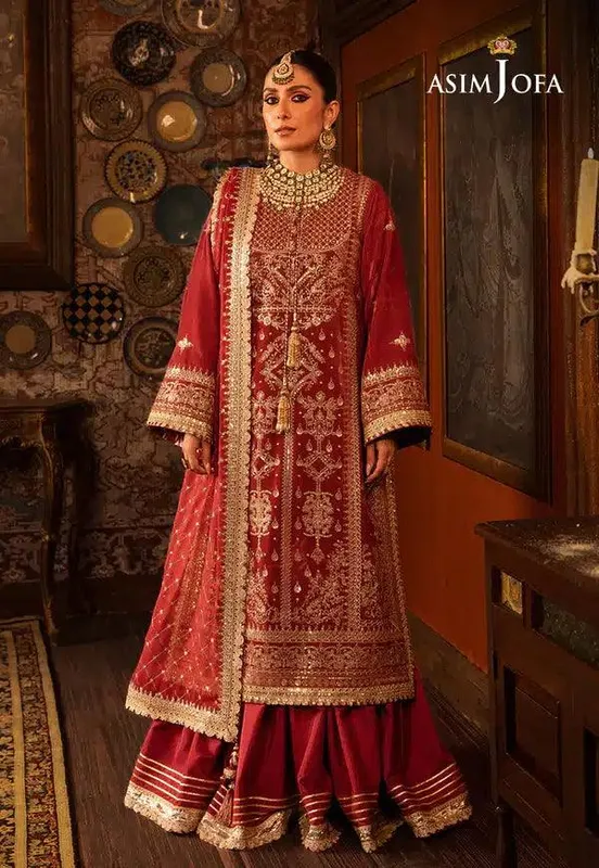 Asim Jofa Makhmal Wedding Velvet 23 Pink Raw Silk – view 1 – Poshaq