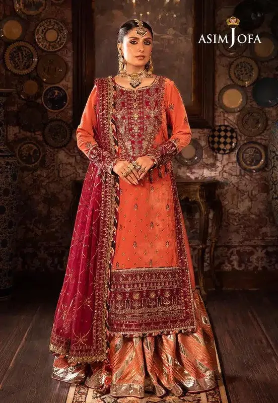 Asim Jofa Makhmal Wedding Velvet 23 Maroon Raw Silk – view 1 – Poshaq