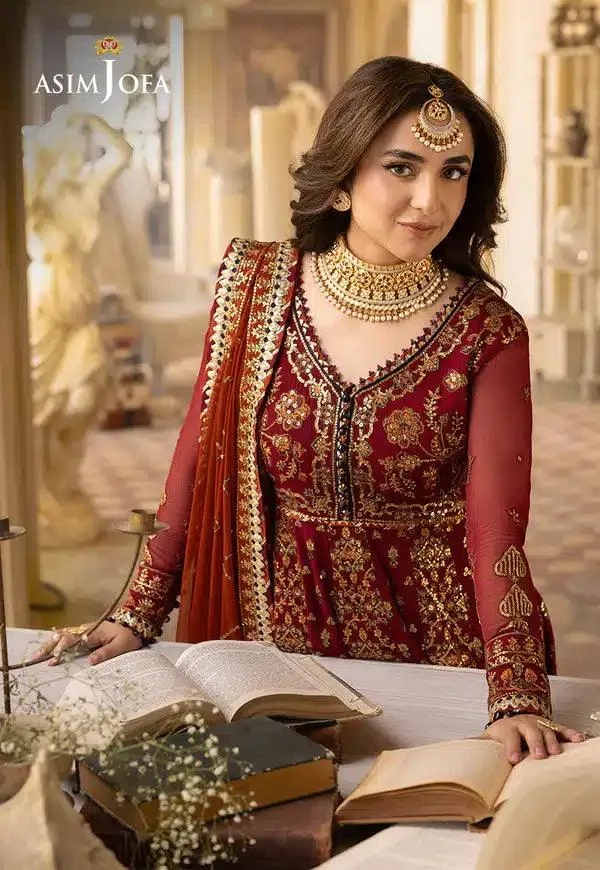 Asim Jofa Khwab e Naubahar 23 Red Raw Silk – view 4 – Poshaq