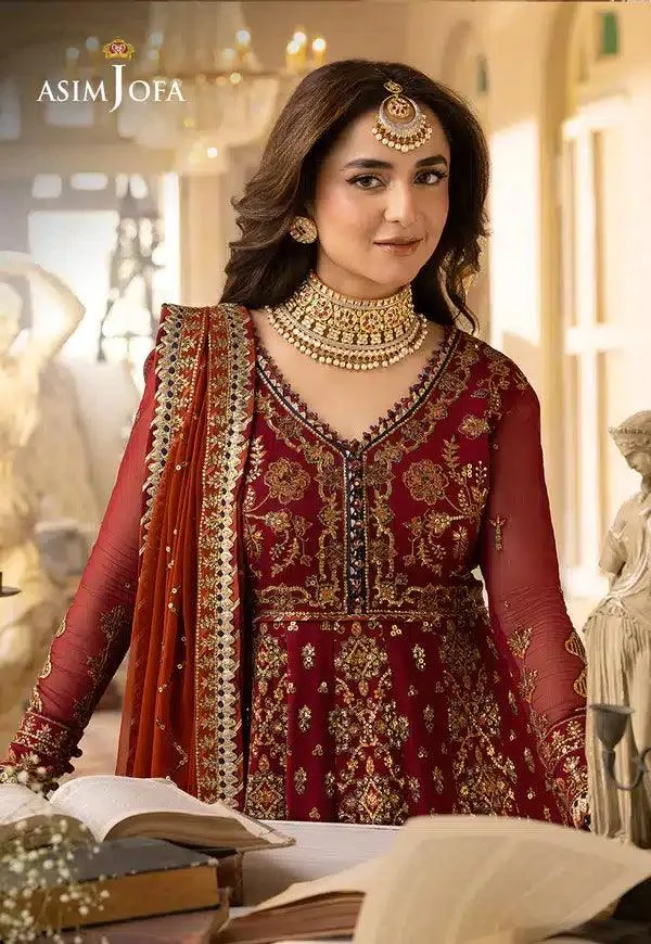 Asim Jofa Khwab e Naubahar 23 Red Raw Silk – view 7 – Poshaq