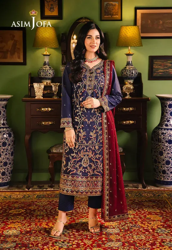 Asim Jofa Afsanay Luxury Pret Navy Blue Chiffon – view 1 – Poshaq