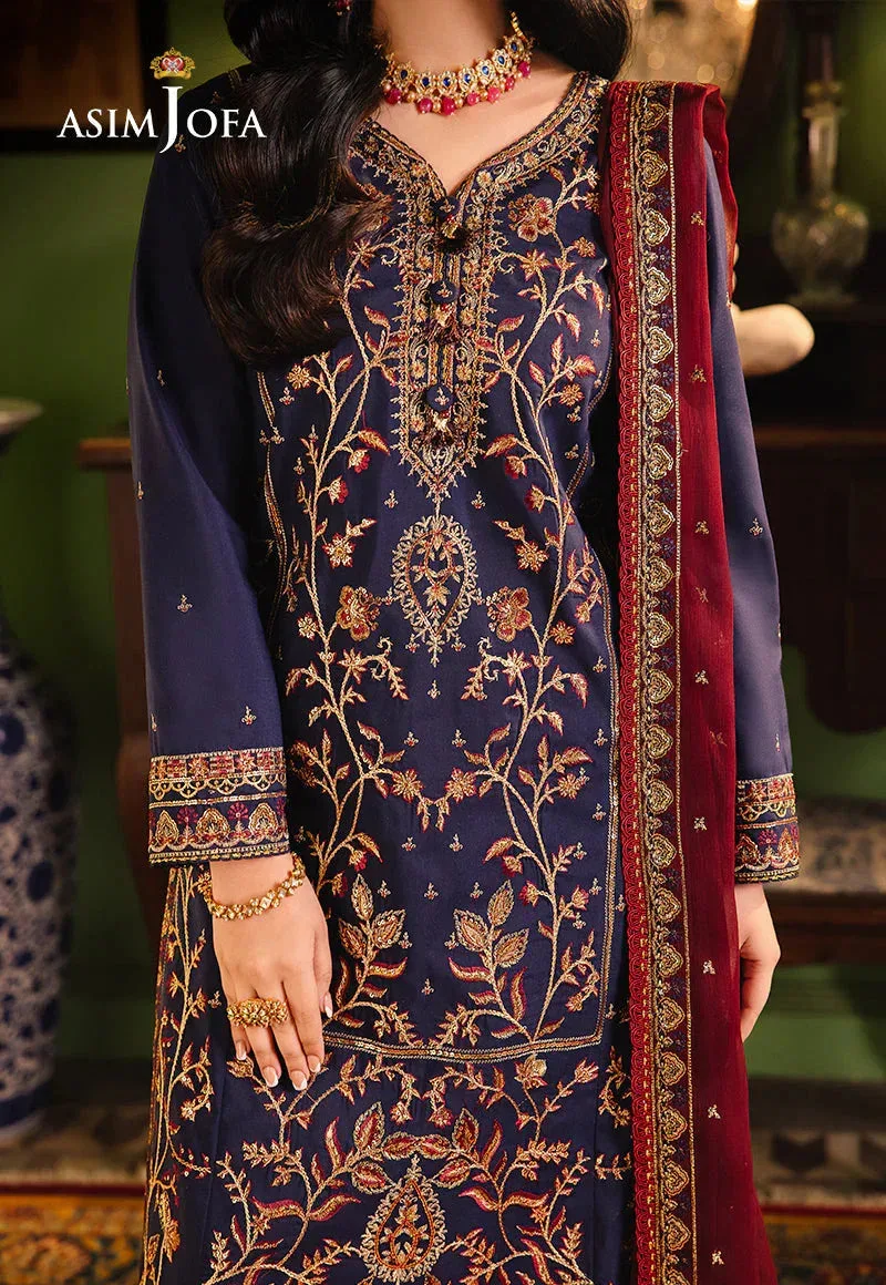 Asim Jofa Afsanay Luxury Pret Navy Blue Chiffon – view 3 – Poshaq