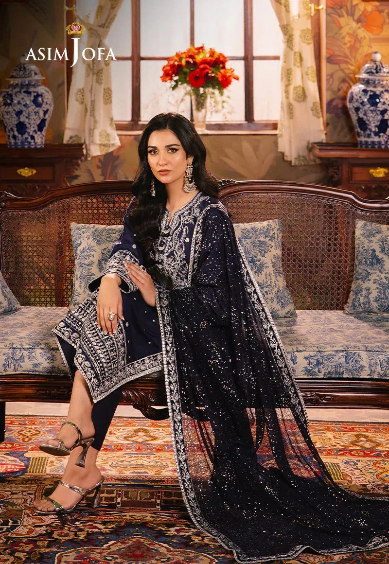 Asim Jofa Afsanay Luxury Pret Navy Blue Lawn – view 4 – Poshaq