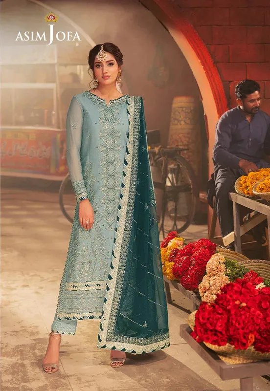 Asim Jofa Chamkeli Formals 24 Teal Chiffon – view 1 – Poshaq