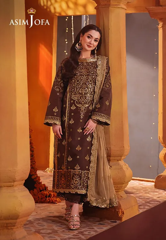 Asim Jofa Chamkeli Formals 24 Brown Silk – view 1 – Poshaq
