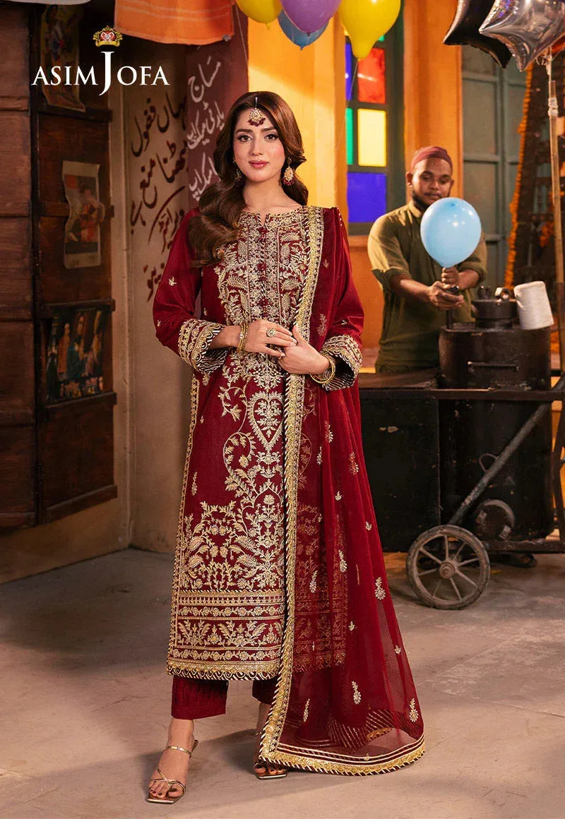 Asim Jofa Chamkeli Formals 24 Maroon Chiffon – view 1 – Poshaq