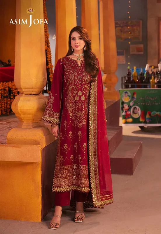 Asim Jofa Chamkeli Formals 24 Maroon Silk – view 1 – Poshaq