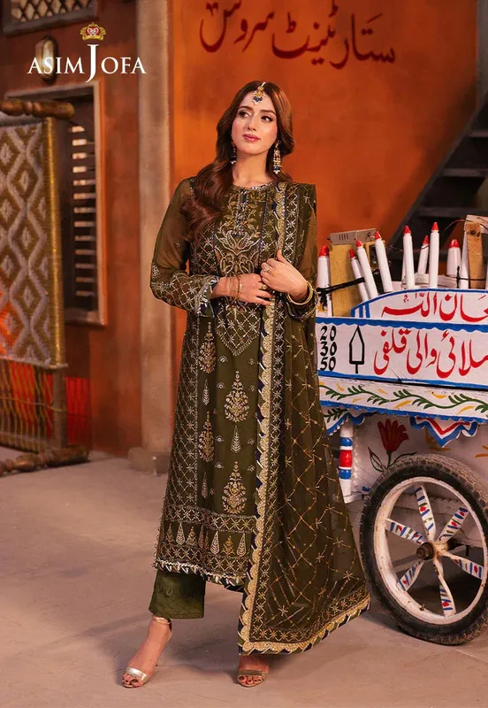 Asim Jofa Chamkeli Formals 24 Green Chiffon – view 1 – Poshaq