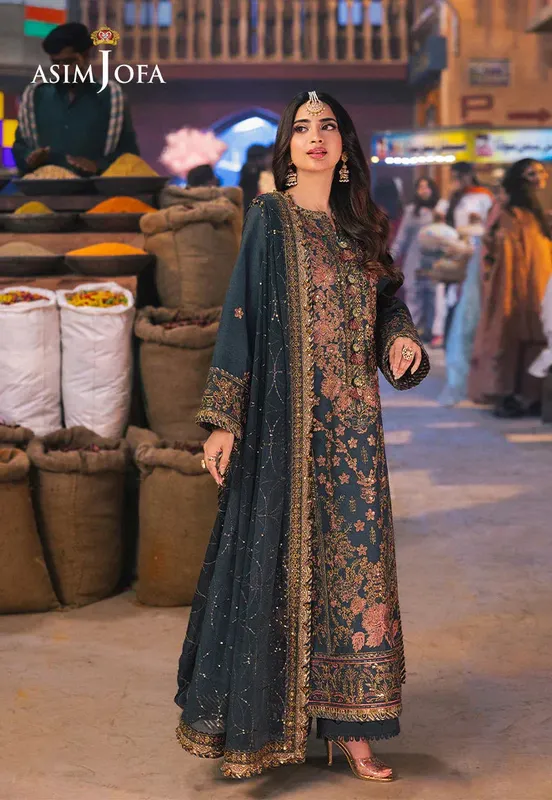 Asim Jofa Chamkeli Formals 24 Green Silk – view 1 – Poshaq