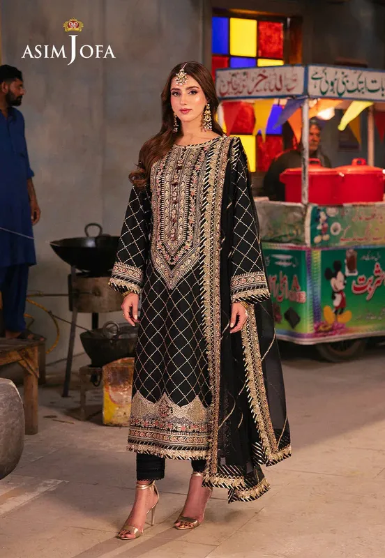 Asim Jofa Chamkeli Formals 24 Black Silk – view 1 – Poshaq