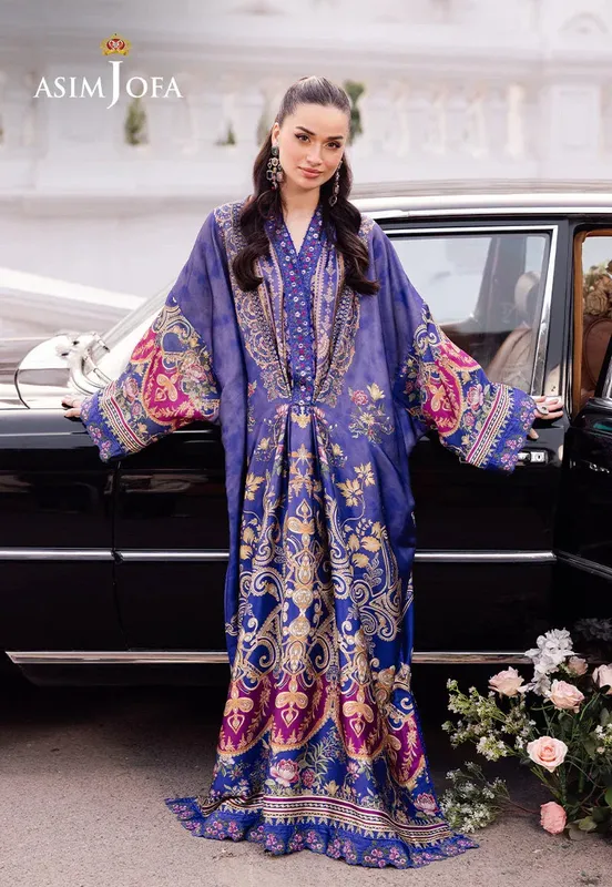 Asim Jofa Charmuse Silk Blue Silk – view 1 – Poshaq