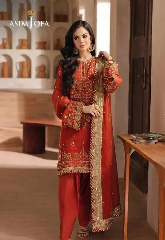 Asim Jofa Heeriye Formals Rust Chiffon – view 1 – Poshaq