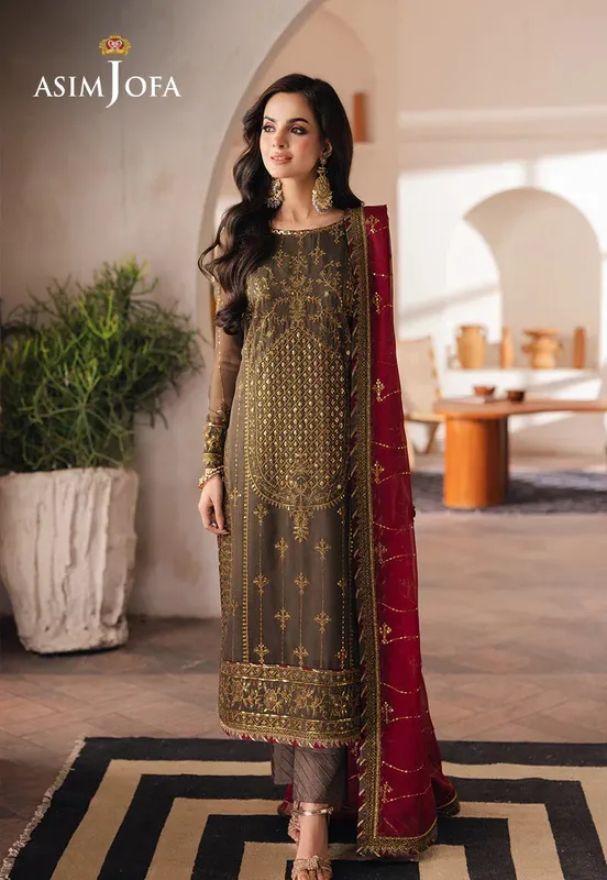 Asim Jofa Heeriye Formals Brown Chiffon – view 1 – Poshaq