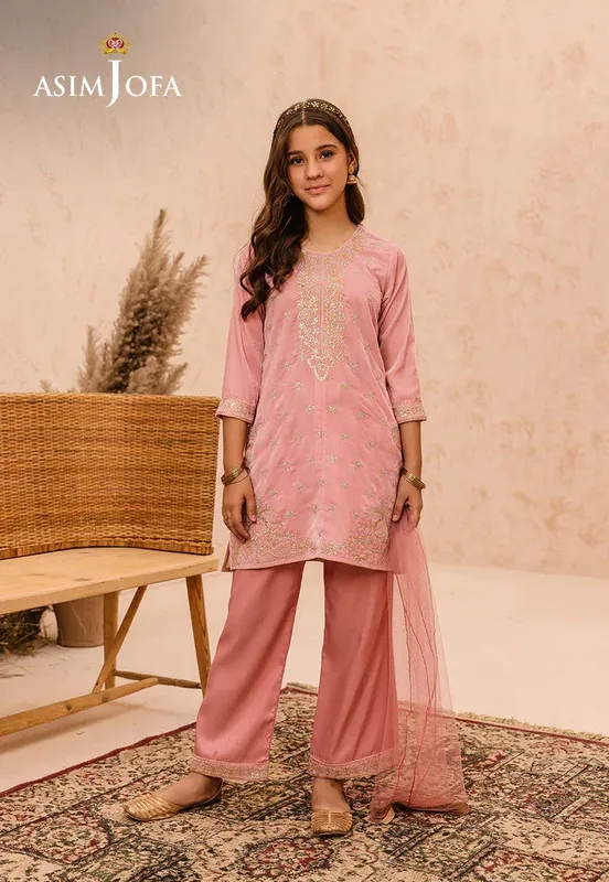 Asim Jofa Velvet Edit Peach Pink Raw Silk – view 1 – Poshaq