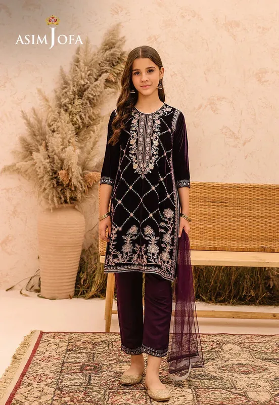 Asim Jofa Velvet Edit Purple Raw Silk – view 1 – Poshaq