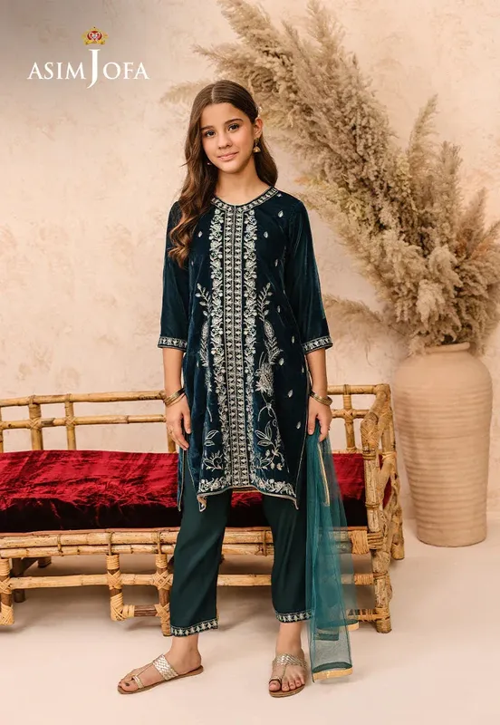 Asim Jofa Velvet Edit Teal Velvet – view 1 – Poshaq
