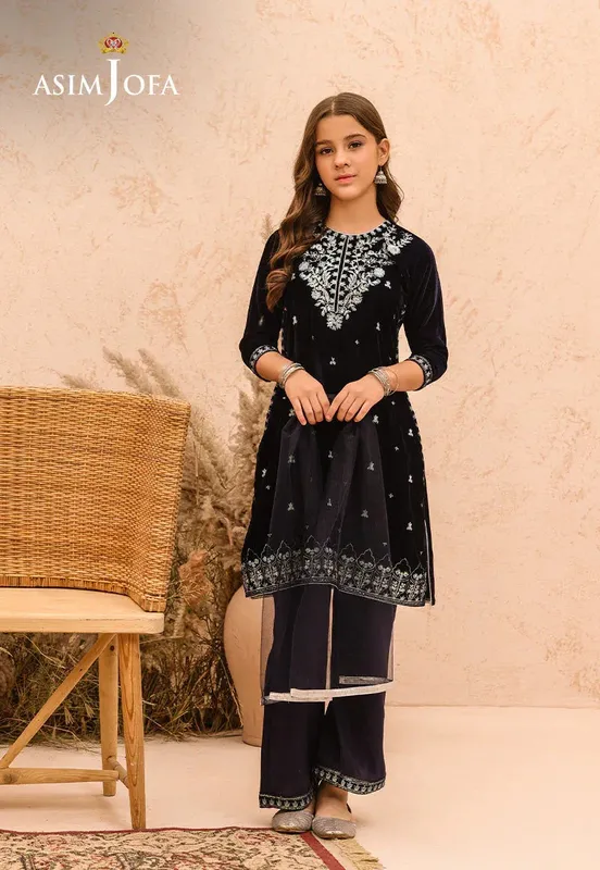 Asim Jofa Velvet Edit Black Raw Silk – view 1 – Poshaq