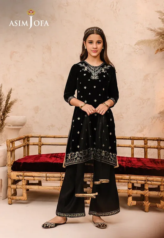 Asim Jofa Velvet Edit Black Raw Silk – view 1 – Poshaq