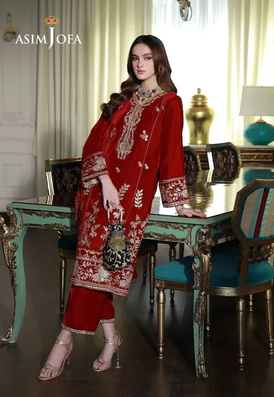 Asim Jofa Velvet Edit Maroon Velvet – view 1 – Poshaq