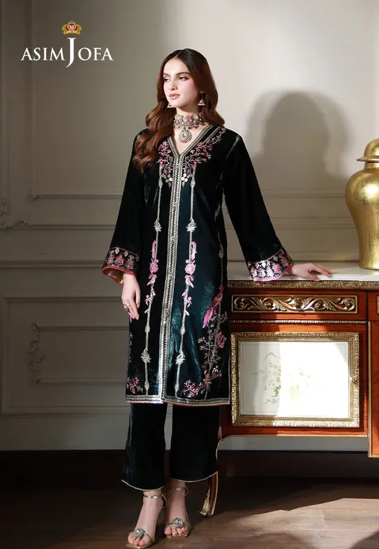 Asim Jofa Velvet Edit Sea Green Velvet – view 1 – Poshaq