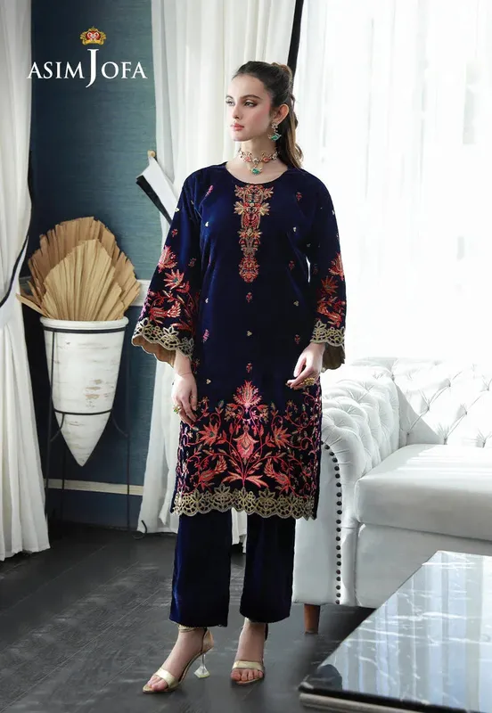 Asim Jofa Velvet Edit Navy Blue Velvet – view 1 – Poshaq
