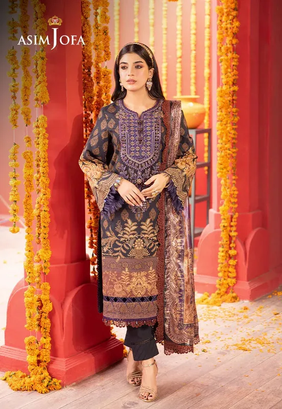 Asim Jofa Asra Festive Essentials Black Cotton Silk – view 1 – Poshaq
