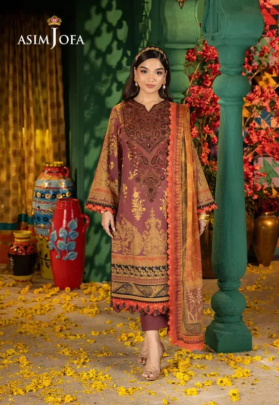 Asim Jofa Asra Festive Essentials Maroon Jacquard – view 1 – Poshaq