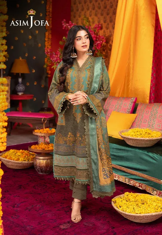 Asim Jofa Asra Festive Essentials Turquoise Jacquard – view 1 – Poshaq
