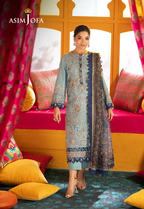 Asim Jofa Asra Festive Essentials Blue Cambric – view 1 – Poshaq