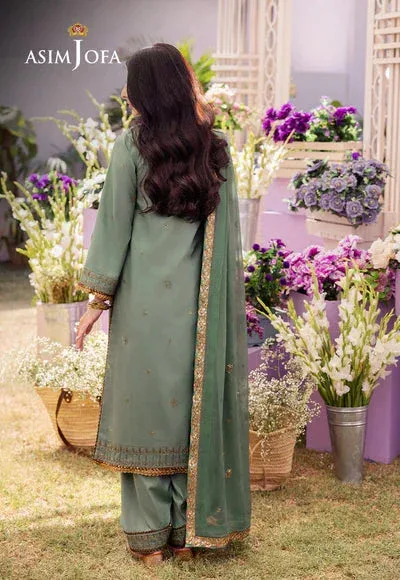 Green chiffon and silk formal shirt and trouser set with subtle embroidery – view 2 – Poshaq