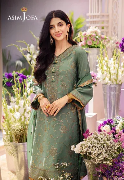Green chiffon and silk formal shirt and trouser set with subtle embroidery – view 3 – Poshaq