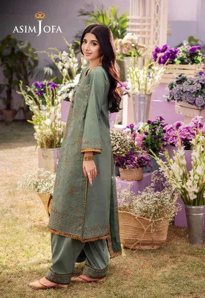 Green chiffon and silk formal shirt and trouser set with subtle embroidery – view 4 – Poshaq