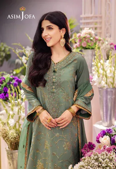 Green chiffon and silk formal shirt and trouser set with subtle embroidery – view 5 – Poshaq