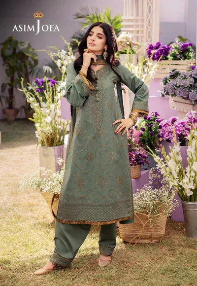 Green chiffon and silk formal shirt and trouser set with subtle embroidery – view 6 – Poshaq