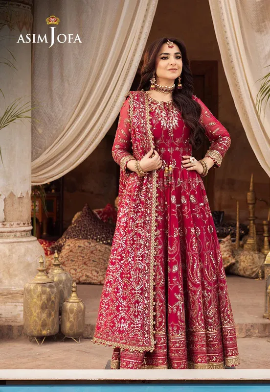 Asim Jofa Chikankari Eid24 Pink Chiffon – view 1 – Poshaq