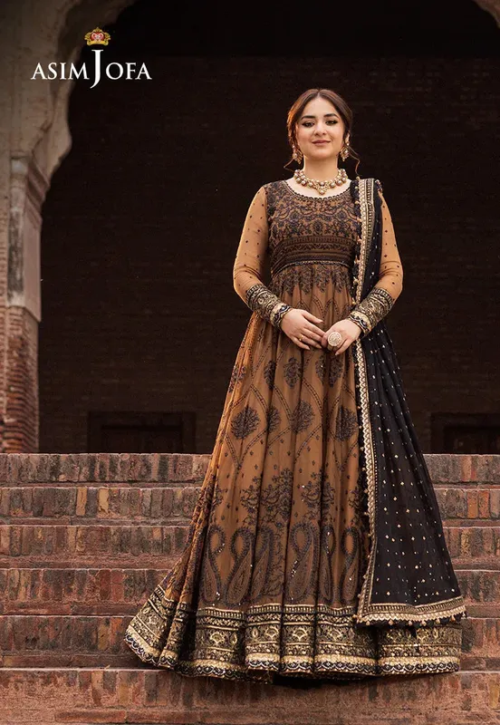 Asim Jofa Chikankari Eid24 Brown Organza – view 1 – Poshaq