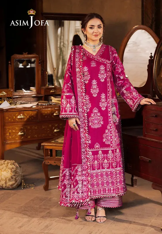 Asim Jofa Chikankari Eid24 Magenta Chiffon – view 1 – Poshaq