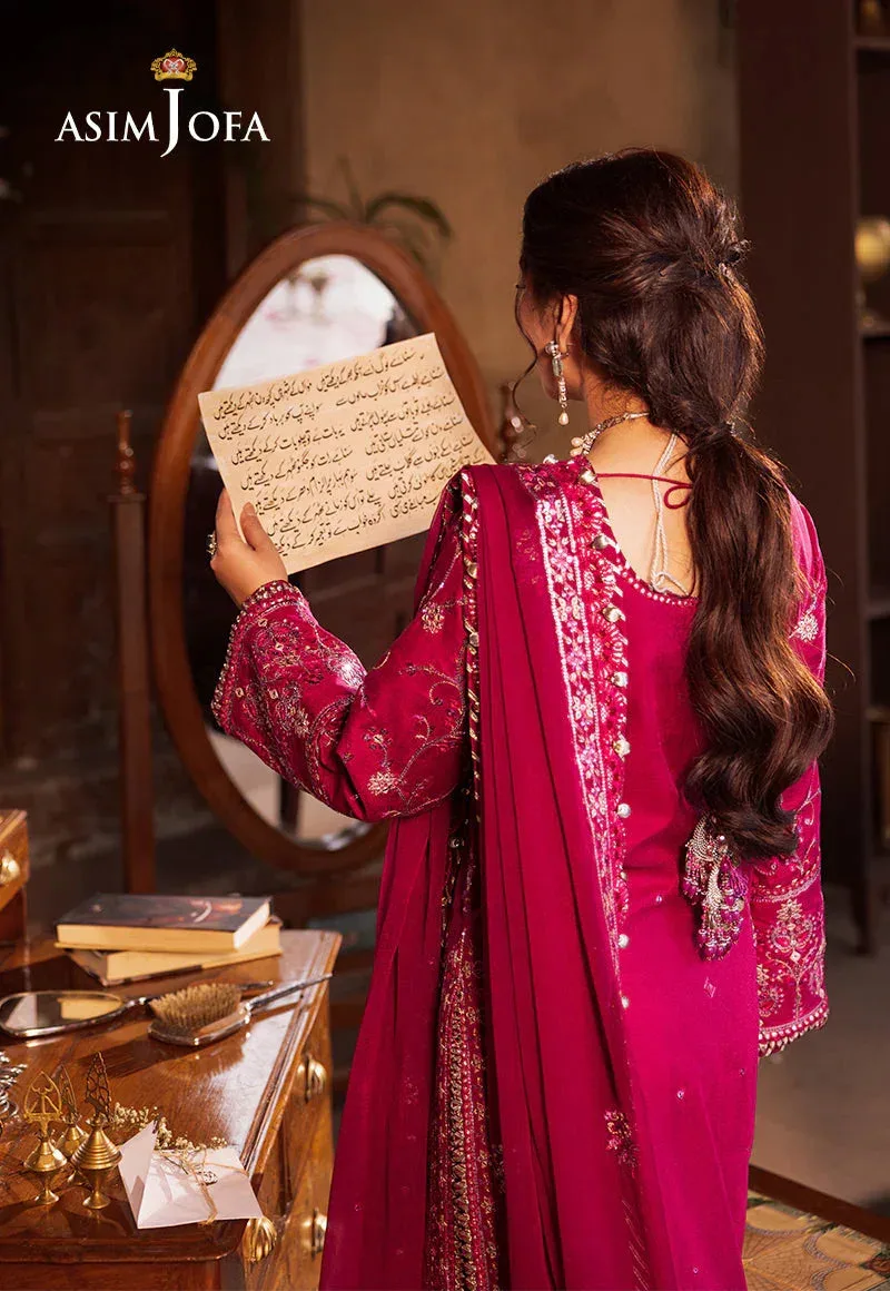 Asim Jofa Chikankari Eid24 Magenta Chiffon – view 4 – Poshaq