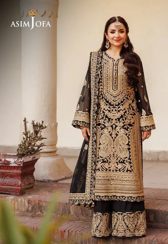 Asim Jofa Chikankari Eid24 Black Organza – view 1 – Poshaq