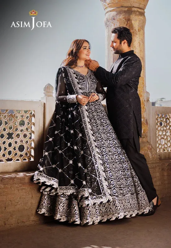 Asim Jofa Chikankari Eid24 Black Chiffon – view 1 – Poshaq