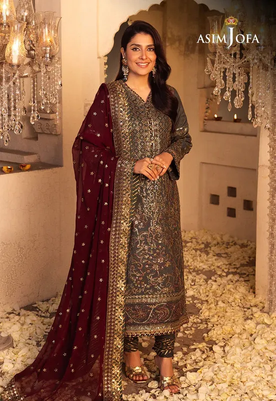 Asim Jofa Green Raw Silk – view 1 – Poshaq