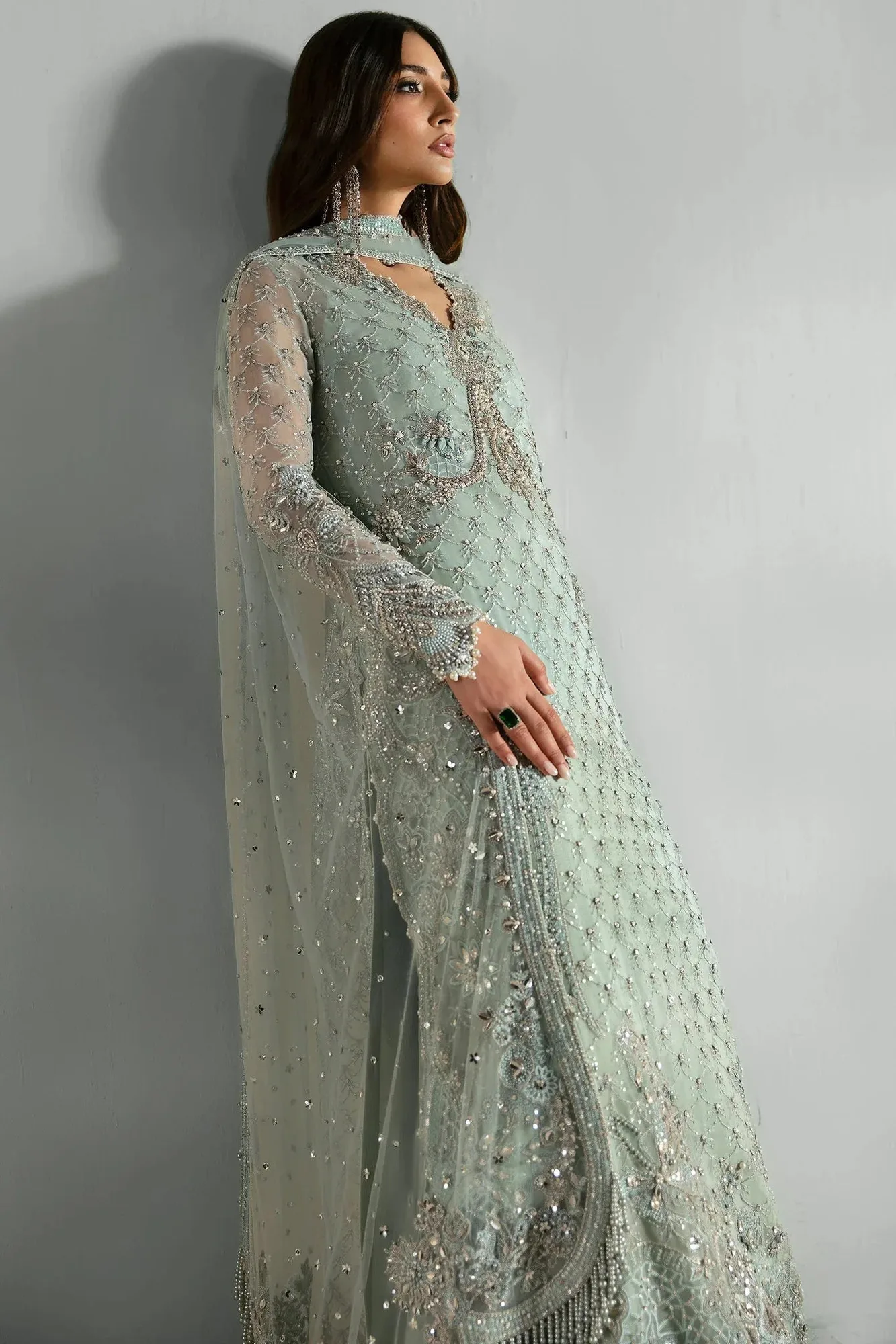 Elan Pret Crepuscule Mint Green Raw Silk – view 2 – Poshaq