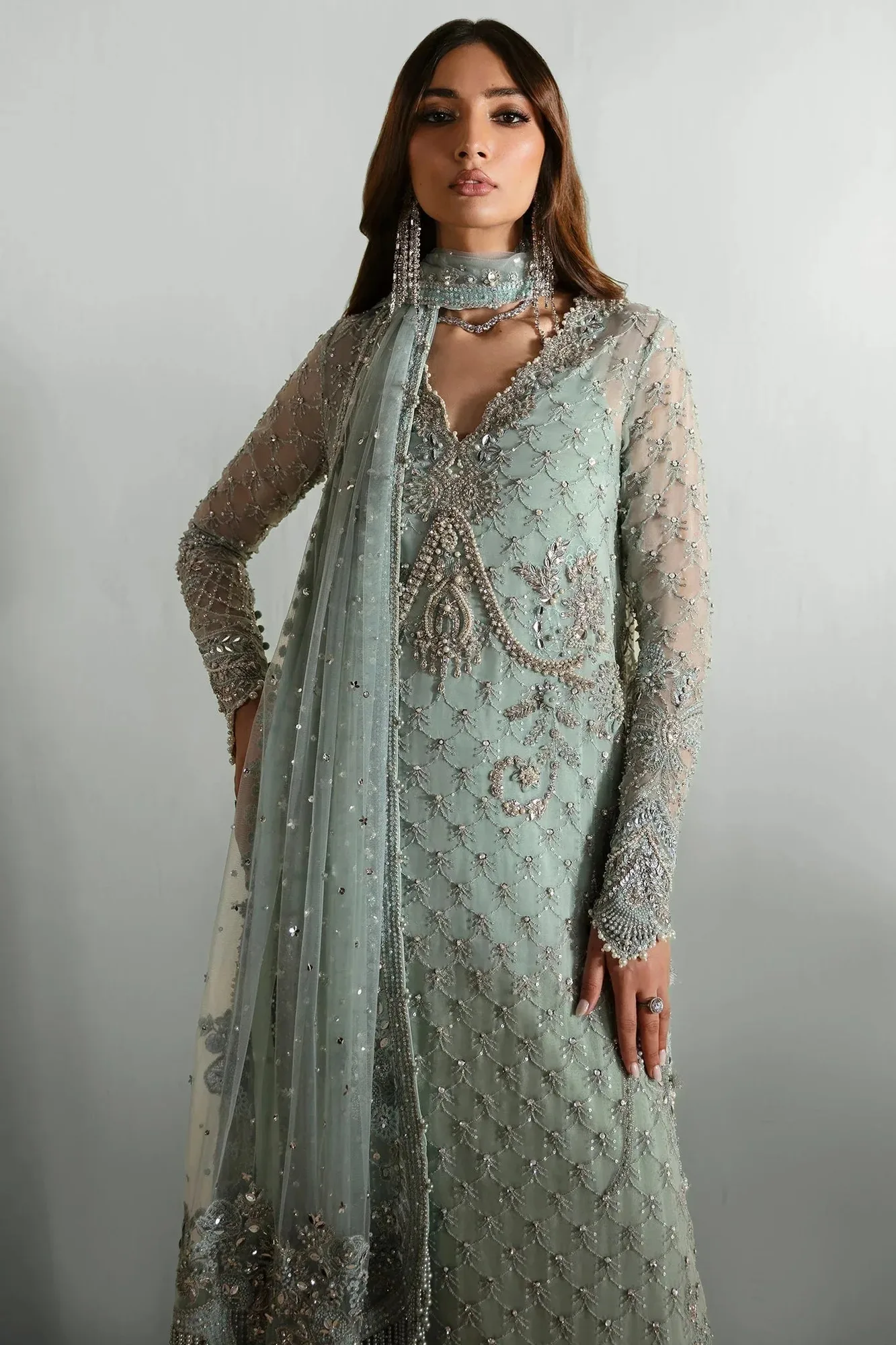 Elan Pret Crepuscule Mint Green Raw Silk – view 3 – Poshaq