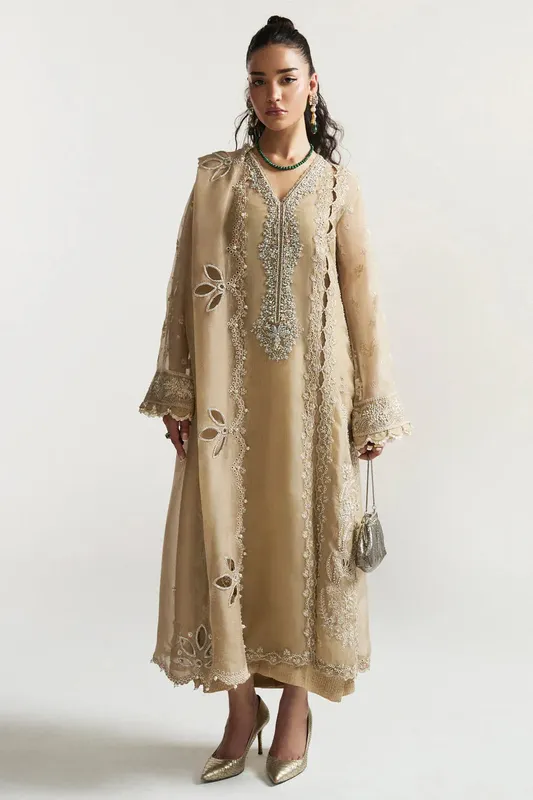 Elan Vital Ornee Ivory Gold Organza – view 1 – Poshaq