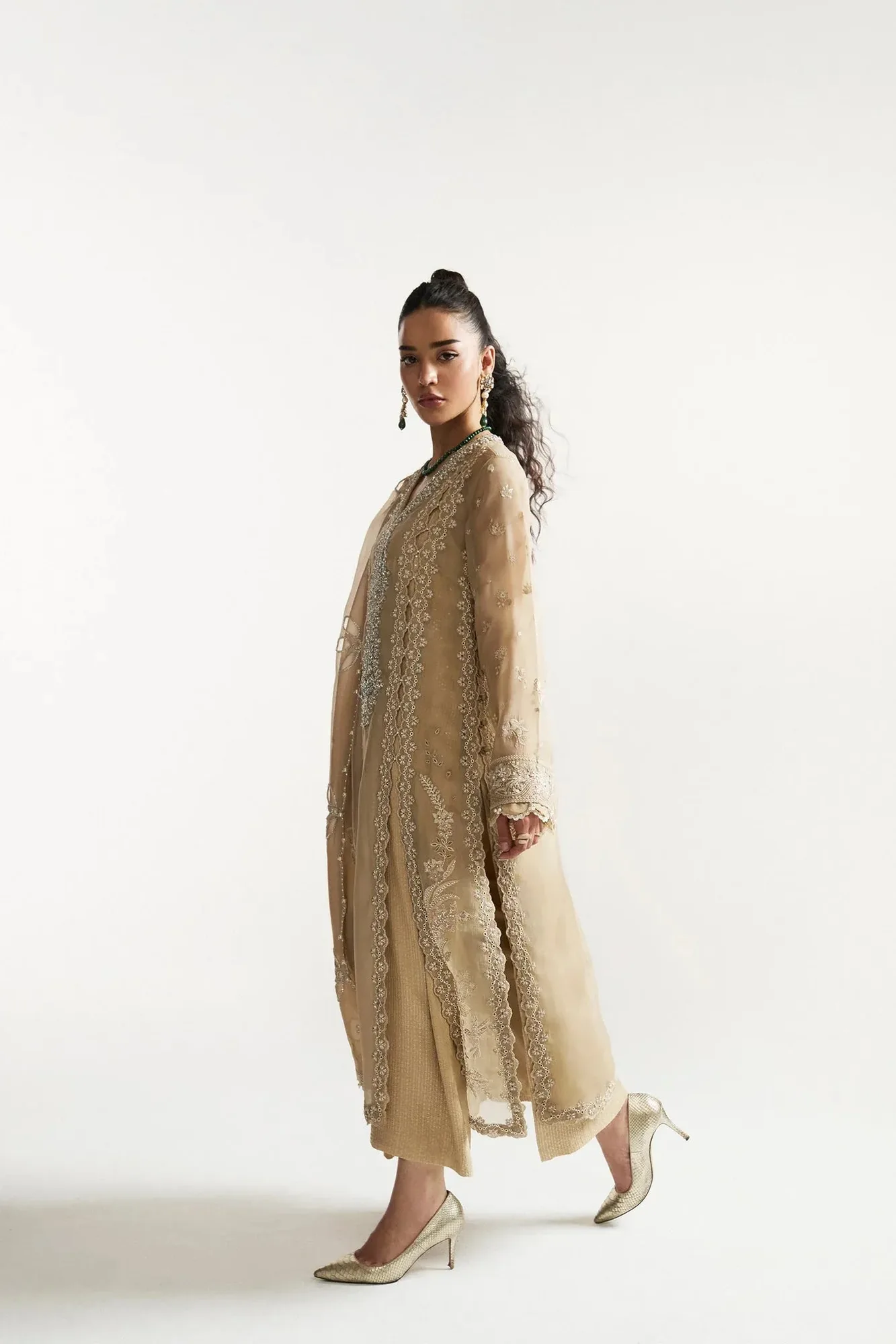 Elan Vital Ornee Ivory Gold Organza – view 2 – Poshaq